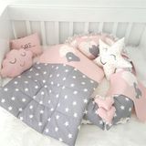 Tr Gri Yıldızlı Ortopedik Lüx 7'li Babynest Set, Pembe, %100 Organik Pamuk - 100 x 100 cm - Çok Renkli