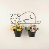 Tr Kedi Figürlü Duvar Saksılığı - Metal Askılı İkili Saksı Ve Çiçeklik (Siyah)