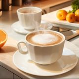 Tr Kütahya Porselen 190 Cc/ml 6 Kişilik Çay Duble Türk Kahve Fincan Takımı 12 Parça Cappuccino Latte Mocha - 00-Siyah - Beyaz