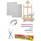Tr Masaüstü Şövale Tuval Resim Boya Seti, Hediye Masa Üstü Şövalye Ressam Seti - (DipCamo)Charcoal-White