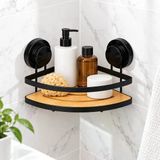 Tr Metal Bambu Banyo Rafı Tekli Köşe, Üçgen Yapışkanlı Duş Rafı, Delmeden Duvar Tipi Şampuanlık Organizer, 17 X 20 Cm