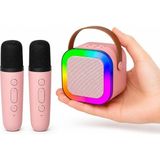 Tr Mini Boy Kablosuz Mikrofonlu Karaoke Makinesi Taşınabilir Bluetooth Hoparlör Seti Bas Tiz Ayarlı Hoparlör Yetişkinler ve Çocuklar Için Hafıza Kartı ve USB 10X10X6CM (Çiftli K12 -Pembe)