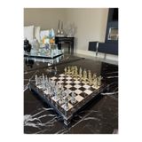 TR Osmanlı & Bizans Sarı & Gümüş Metal Satranç Takımı – 25x25 cm Mermer Desenli Tabla