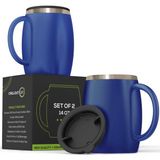 Tr Paslanmaz Çelik Yalıtımlı Kahve Kupaları 2'li Set (14 Oz) - Dökülmeye Dayanıklı Kapaklı ve Güçlü Saplı Çift Duvar Kahve Fincanları - Soğuk Içecekler ve Sıcak Içecekler Için Kırılmaz Bardaklar - Iç - 00-Siyah - Beyaz