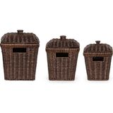 Tr PBT-919-1 3lü Hasır Sepet Kapaklı Bambu Sepet Seti Dekoratif Banyo Mutfak Düzenleyici Patates - Genel
