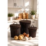 Tr PBT-920-1 3lü Hasır Sepet Kapaklı Bambu Sepet Seti Dekoratif Banyo Mutfak Düzenleyici Organiz - Genel - Çok Renkli