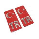 TR Plaka Arması Metal Etiket Sticker Kırmızı 2'li