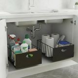 Tr Raylı Dolap Içi Çekmece Siyah - Metal Tezgah Altı ve Dolap Içi Düzenleyici Teleskopik Sepet, Mutfak ve Banyo Organizer (23-25 cm Genişlik) - 001-Renkli