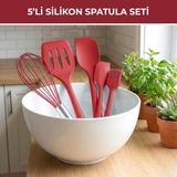 Tr Silikon Spatula Seti 5'li - Çırpıcılı, Yapışmaz Tava Uyumlu, Isıya Dayanıklı Mutfak Seti (Kırmızı)