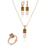 Tr Sultanit Taşlı Rose Gümüş Üçlü Set Yüzük Küpe ve Kolye Ucu SET-406 - Genel