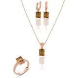 Tr Sultanit Taşlı Rose Gümüş Üçlü Set Yüzük Küpe Ve Kolye Ucu Set-406
