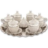 Tr Türk Kahvesi Fincan Seti, Kristal Lokumluk, 6'li Espresso Fincan ve Tabak Takımı (Gümüş Bey - Genel - Renkli
