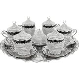 Tr Türk Kahvesi Fincan Seti, Kristal Lokumluk, 6'li Espresso Fincan ve Tabak Takımı (Gümüş Siy - Genel - Renkli