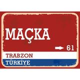 Trabzon Maçka Retro Sokak Yön Tabelası Vintage Pvc Dekota Uv Poster Yapışkanlı 35X25 - Kırmızı - Beyaz