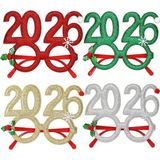 Trade Bazaar 1 adet-2026 Parti Gözlükleri – Kırmızı & Yeşil Çizgili Çerçeve, Kar Tanesi Detaylı Dayanıklı Plastik Eğlenceli Parti Aksesuarı
