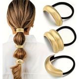 Trade Bazaar 3 Adet Altın Renkli Saç Lastiği – Kalın Saçlar İçin Metal Tokalı Esnek Saç Lastikleri | Geometrik & Minimalist Tasarım | Şık ve Dayanıklı At Kuyruğu Tutucular