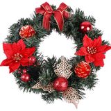 Trade Bazaar 30 cm Kırmızı Altın Noel Kapı Çelengi | Çam Kozalı ve Poinsettia Çiçekli Şömine & Duvar Dekoru