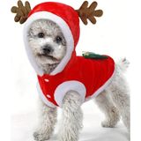 Trade Bazaar Noel Baba Geyiği Köpek Kostümü – Küçük Irk Evcil Hayvanlar İçin Polyester Kapüşonlu Çıtçıtlı Fleece Tatil Kıyafeti