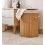 Trade Bazaar Oval Banyo Doğal Bambu Renkli Beyaz Çamaşır Kirli Sepeti - Oyuncak Sepeti - Beyaz - Gümüş
