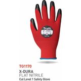 Traffi Gloves TG1170 X-Dura Flat Nitril Kesim Seviyesi 1 Güvenlik Eldiveni - Kırmızı - 8