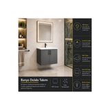 trakya banyo Banyo dolabı seti 60'lık alt dolap düz kapak seramik lavabo led aydınlatmalı ayna