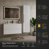 trakya banyo Banyo dolabı seti lake 80'lık alt dolap lake boy dolap seramik lavabo led aydınlatmalı ayna