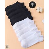 Trampler Unisex 10 Çift Ekonomik Siyah-Beyaz Patik Pamuk Çorap - 41 - 45