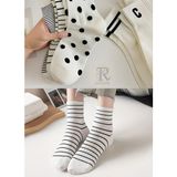 Trampler Unisex 5 Çift Sade Çizgili Benekli Çorap Soket Beyaz Siyah Çorap - Beyaz - Siyah - 36 - 40