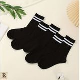 Trampler Unisex 5'li Kolej Çemberli Çorap Siyah Tenis Çorap Siyah - Beyaz
