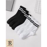 Trampler Unisex 6'Lı Çemberli Kolej Çizgili Çorap Siyah Beyaz Siyah - Beyaz