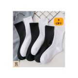 Trampler Unisex 6'lı Düz Siyah-beyaz Tenis Çorap Kolej Çorap