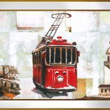 Tramvay Eski Galata ve Kız Kuleleri Motifli Kanvas Tablo DBSANAT13819