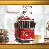 Tramvay Eski Galata ve Kız Kuleleri Motifli Kanvas Tablo DBSANAT1382013