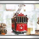 Tramvay Eski Galata ve Kız Kuleleri Motifli Kanvas Tablo DBSANAT1382113