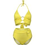 Transacoustic Sarı Halka Aksesuarlı Yüksek Bel Çift Kat Özel Koleksiyon Tulumlu Şık Bikini Takım - XL