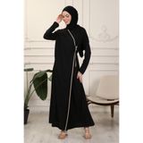 Transacoustic Siyah Kruvaze Yaka Biyeli Esnek Interlok Kumaş Namaz Elbisesi Ferace