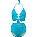 Transacoustic Turkuaz Halka Aksesuarlı Yüksek Bel Çift Kat Özel Koleksiyon Tulumlu Şık Bikini Takım