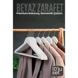 Transformacion 10'lu Lüks Beyaz Elbise Ceket Askısı - Ergonomik & Kaymaz Plastik Askı Seti - Ahşap Görünümlü