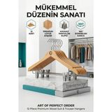 Transformacion 12'li Ahşap Takım Elbise Askısı Seti | Kıskaçlı Pantolon Askısı Kaymaz Çentikli Ceket Askılığı 723123