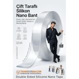 Transformacion 2 Metre Çift Taraflı Şeffaf Akrilik Silikon Nano Bant - Duvar, Halı, Otomobil İçin Çivisiz Güçlü Yapıştırıcı Montaj Bandı 715471
