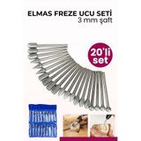 Transformacion 20 Parça Profesyonel Elmas Freze Ucu Seti - 3mm Şaft Gravür, Taş ve Cam İşleme Taşlama Seti