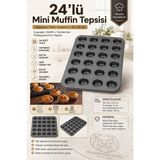 Transformacion 24'lü Mini Muffin Tepsisi Yapışmaz Teflon Kaplama Paslanmaz Çelik Cupcake Tartolet Kalıbı Fırın Tepsisi 35x26 cm 723469