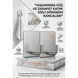 Transformacion 2'li Banyo ve Mutfak Askı Seti - SUS304 Lazer Kesim Çelik Ultra Güçlü Yapışkanlı Askı 722701 - KARE