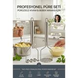 Transformacion 2'li Patates Ezici Seti - Çelik 25 cm Dalgalı Zigzag ve Delikli Püre Yapıcı Bebek Maması Sebze Ezme Aparatı 723540