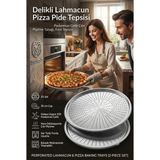 Transformacion 2'li Set Delikli Pizza Tepsisi, 28cm Paslanmaz Çelik Lahmacun Pide Tabağı, Orta Boy Çıtır Pişirme İkilisi 721314 - 28 cm