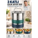 Transformacion 3 Katlı Sefer Tası Vakumlu Sızdırmaz Yemek Taşıma Kabı 16 cm Termos Beslenme Kutusu 19/10 Sus 304 Paslanmaz Çelik 723759 - 3,45 lt - Petrol Mavisi - Yeşil
