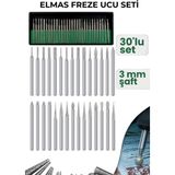 Transformacion 30 Parça Elmas Freze Ucu Seti - 3mm Şaft Profesyonel Gravür, Oyma ve Hassas Taşlama Seti - 30 PARCA