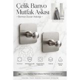 Transformacion 3lü Set 304 Paslanmaz Çelik Yapışkanlı Banyo Havluluk Mutfak Askısı Gümüş Bornoz Duvar Askılığı 4,5x4,5 cm 723452