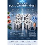 Transformacion 4 ADET inox Çelik Gastronorm Sos ve Garnitür Küveti 14x14x11 cm Paslanmaz Çelik Mutfak Düzenleyici 1.5 L Endüstriyel Prep Hazırlık Çelik Kapaklı Saklama Kabı 723550