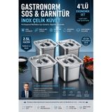 Transformacion 4 ADET İnox Çelik Gastronorm Sos ve Garnitür Küveti 16x16x12 cm Şeffaf Kapaklı Paslanmaz Çelik Mutfak Düzenleyici 2.5 L Endüstriyel Prep Hazırlık Saklama Kabı 723549